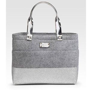 New Kate Spade Winter Silver Grey Frosted Felt Magazine Bag Tote